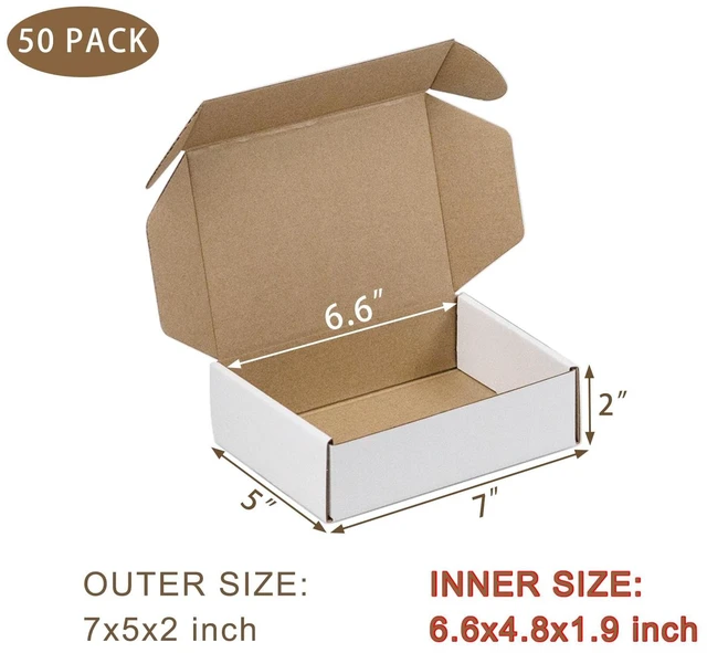 Alt view image 2 of 4 - 50 Pack 7x5x2 Inches Small Shipping Boxes, White Corrugated Cardboard Boxes, Moving Mailing Packing Box