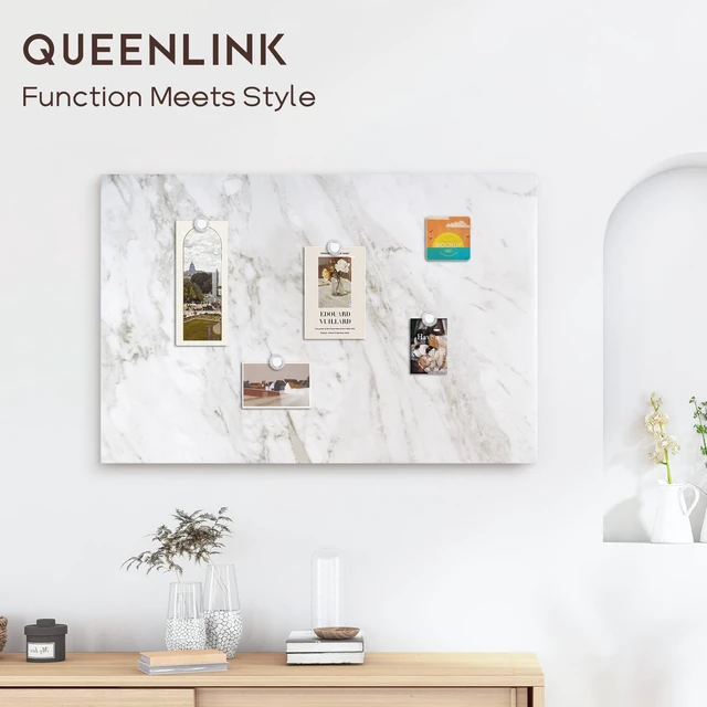 Alt view image 2 of 7 - Decorative Magnetic Board for Wall, 24''x18'' Dry Erase Board, White Marble Magnet Board, Display Board, Wall Mounted, for Home, Office, Kitchen, 2 Markers, 6 Magnets