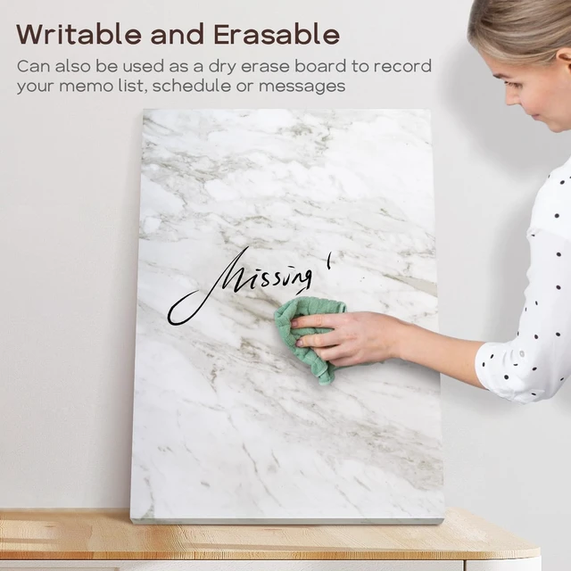 Alt view image 5 of 7 - Decorative Magnetic Board for Wall, 24''x18'' Dry Erase Board, White Marble Magnet Board, Display Board, Wall Mounted, for Home, Office, Kitchen, 2 Markers, 6 Magnets
