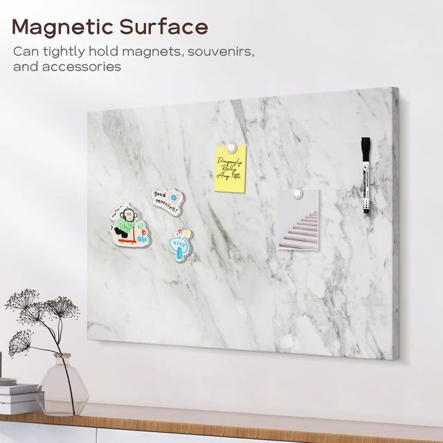 Alt view image 4 of 7 - Decorative Magnetic Board for Wall, 24''x18'' Dry Erase Board, White Marble Magnet Board, Display Board, Wall Mounted, for Home, Office, Kitchen, 2 Markers, 6 Magnets