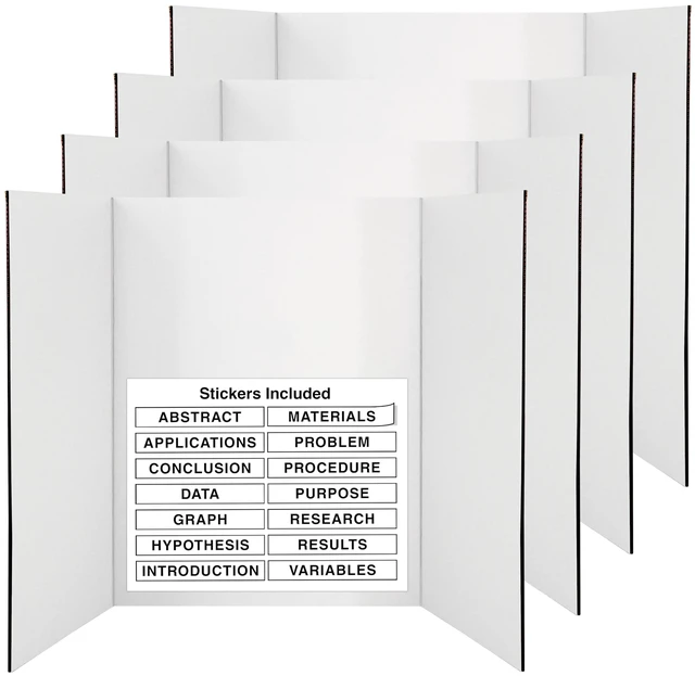 Main image of White Trifold Presentation Board 36" x 48" (Pack of 4) Self-Adhesive Science Subtitles included - Display Exhibition Board Lightweight and Portable with Smooth Surface - by