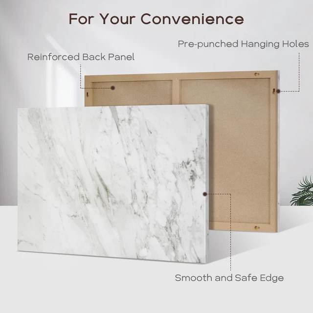 Alt view image 7 of 7 - Decorative Magnetic Board for Wall, 24''x18'' Dry Erase Board, White Marble Magnet Board, Display Board, Wall Mounted, for Home, Office, Kitchen, 2 Markers, 6 Magnets