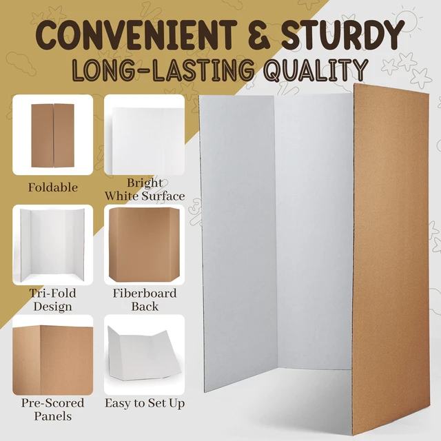 Alt view image 3 of 7 - White Trifold Presentation Board 36" x 48" (Pack of 4) Self-Adhesive Science Subtitles included - Display Exhibition Board Lightweight and Portable with Smooth Surface - by