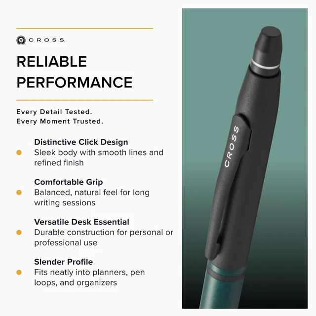 Alt view image 5 of 6 - Click Tuxedo Metallic Green Ballpoint Pen, Black Ink Writing Tool, Smooth Writing and Journaling, Comfortable Grip, Durable Construction, Medium Point Black Ink Refill