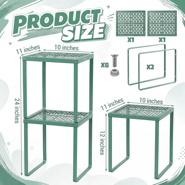Alt view image 3 of 7 - 2 Pcs Metal Locker Organizer Shelf Stackable 2-Tier, Grayish Green Fits Standard School Office Gym Lockers, Sturdy Build, Open Grid Design for Visibility, 11x10x12 Inch Size, Hardware Included