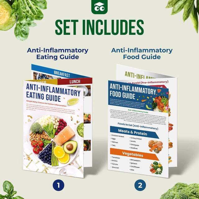 Alt view image 2 of 6 - Anti Inflammatory Diet Food Chart, Laminated Arthritis Guide 2 tri fold laminated sheets 11.7x8.3 in, foods to eat and avoid, grocery and meal planning guide