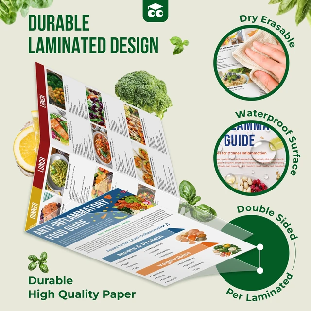 Alt view image 3 of 6 - Anti Inflammatory Diet Food Chart, Laminated Arthritis Guide 2 tri fold laminated sheets 11.7x8.3 in, foods to eat and avoid, grocery and meal planning guide