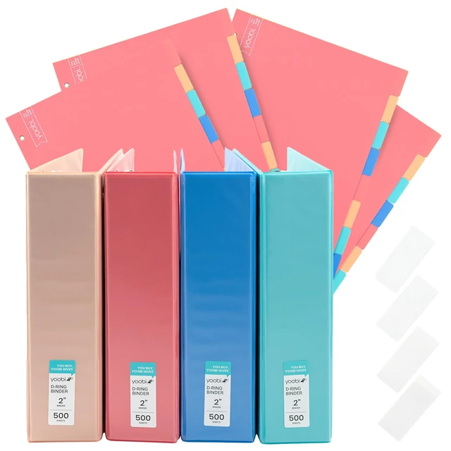 Main image of 2 Inch 3-Ring Binder & 8-Tab Divider Set, 4-Pack, 2 Pockets, D Rings 3-Ring Binder + 8-Tab Divider Set, 2 Interior Pockets, Blank Sticky Labels Included, 4-Pack of Each