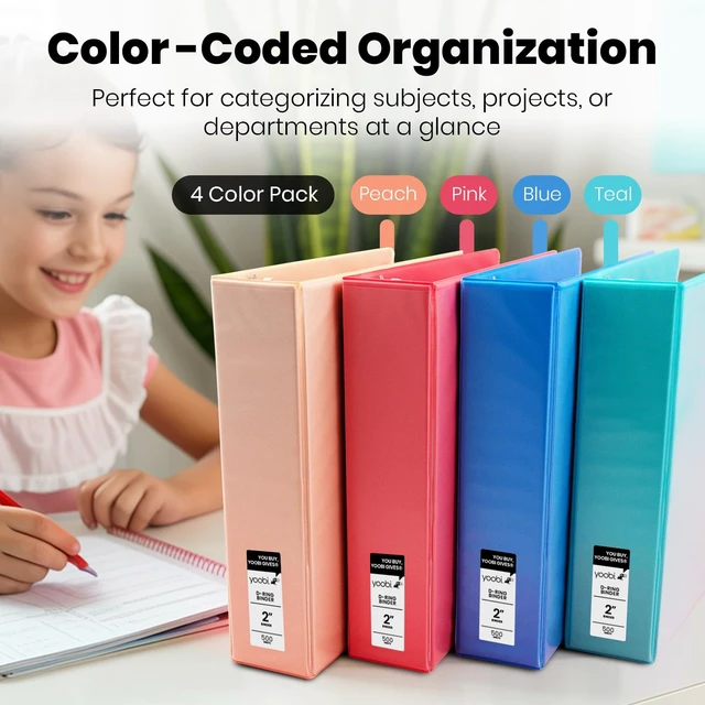 Alt view image 3 of 7 - 2 Inch 3-Ring Binder & 8-Tab Divider Set, 4-Pack, 2 Pockets, D Rings 3-Ring Binder + 8-Tab Divider Set, 2 Interior Pockets, Blank Sticky Labels Included, 4-Pack of Each