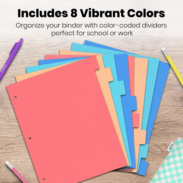 Alt view image 4 of 7 - 2 Inch 3-Ring Binder & 8-Tab Divider Set, 4-Pack, 2 Pockets, D Rings 3-Ring Binder + 8-Tab Divider Set, 2 Interior Pockets, Blank Sticky Labels Included, 4-Pack of Each
