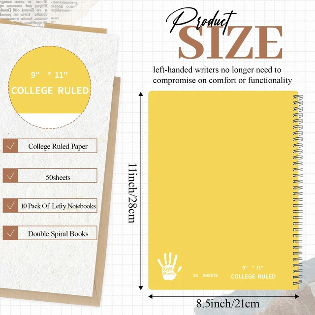 Alt view image 2 of 6 - 10 Pcs Left Handed Spiral Notebook, Left-handed One Subject Notebook, 8.5" x 11", 50 Sheets, College-ruled, Assorted Color Covers (Vibrant)