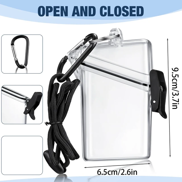 Alt view image 2 of 6 - 16 Pack Waterproof ID Badge Holder Clear Vertical with Lanyard Clip Carabiner Keychain Ring Included, Waterproof Card Case Protects IDs, Transparent Plastic for Office Outdoor Activities