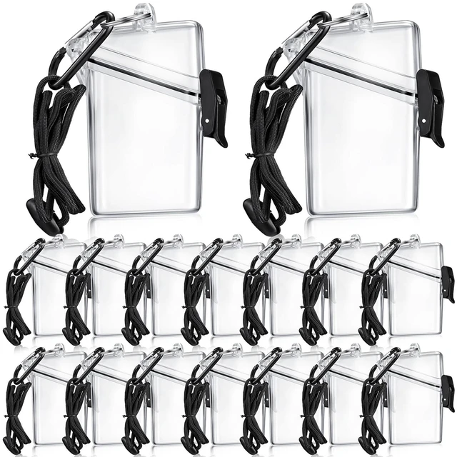 Main image of 16 Pack Waterproof ID Badge Holder Clear Vertical with Lanyard Clip Carabiner Keychain Ring Included, Waterproof Card Case Protects IDs, Transparent Plastic for Office Outdoor Activities