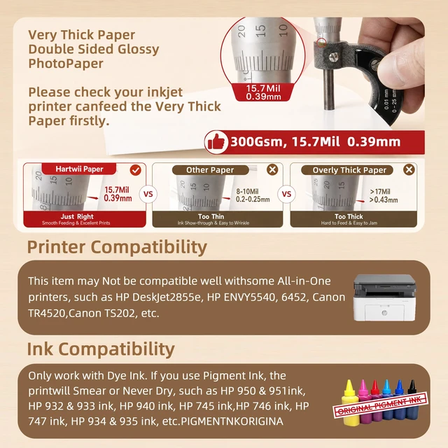 Alt view image 4 of 7 - 300gsm Double Sided Glossy Thick Heavyweight Photo Paper 80LB 100 Sheets 8.5x11 Inches for Inkjet Printer and Dye Ink