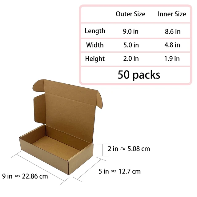 Alt view image 4 of 7 - Shipping Boxes 9x5x2 inch 50 Pack,Brown Corrugated Mailers for E-Commerce Small Business Packaging, Literature Mailer, Gifting, Wrapping, Moving, Storage, Recycled Cardboard Boxes, Kraft, Tuck Top
