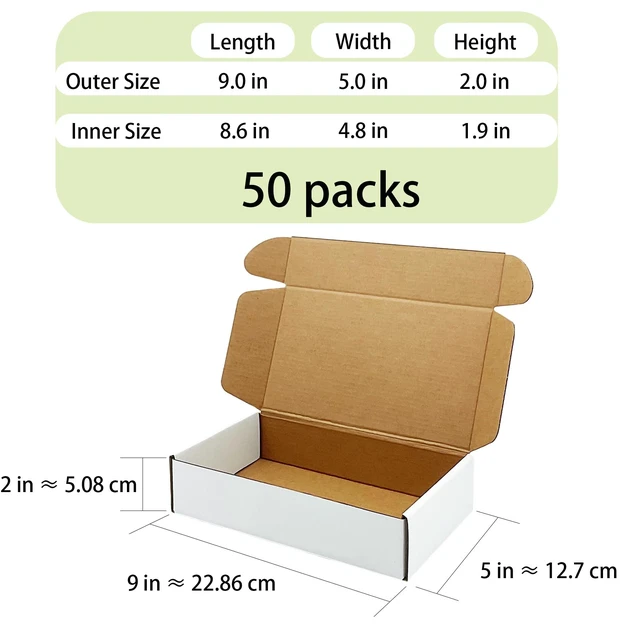 Alt view image 3 of 7 - White Shipping Boxes 9x5x2 inch 50 Pack,Corrugated Mailers for E-Commerce Small Business Packaging, Literature Mailer, Mailing, Gifting, Wrapping, Moving, Storage, Recycled Cardboard Box, Tuck Top