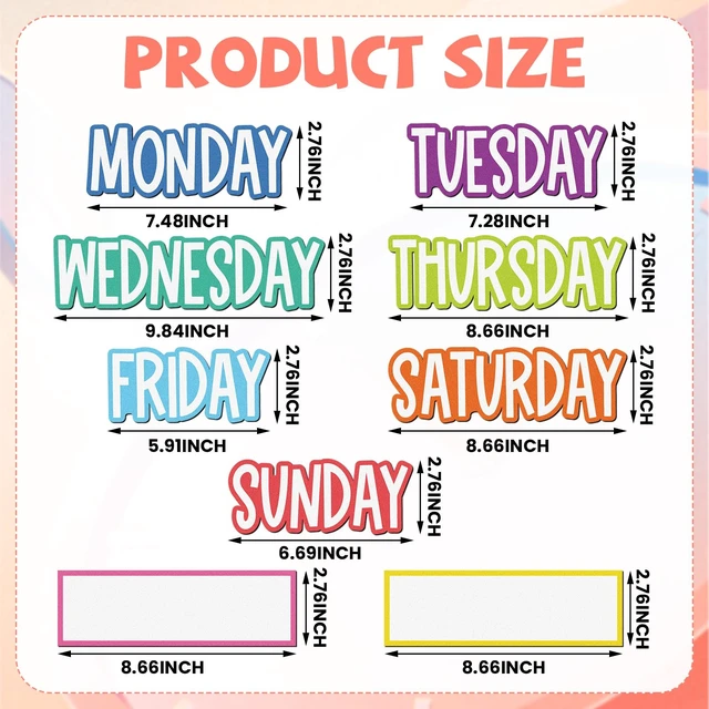 Alt view image 2 of 7 - 9 Pcs Days of the Week Magnets for Whiteboard Calendar,Pastel Colorful Magnetic Weekday Tags for Classroom Fridge Locker, Includes 7 Day Cards with 2 Blank Frames, Reusable Planning Decor
