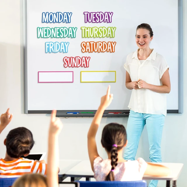 Alt view image 7 of 7 - 9 Pcs Days of the Week Magnets for Whiteboard Calendar,Pastel Colorful Magnetic Weekday Tags for Classroom Fridge Locker, Includes 7 Day Cards with 2 Blank Frames, Reusable Planning Decor
