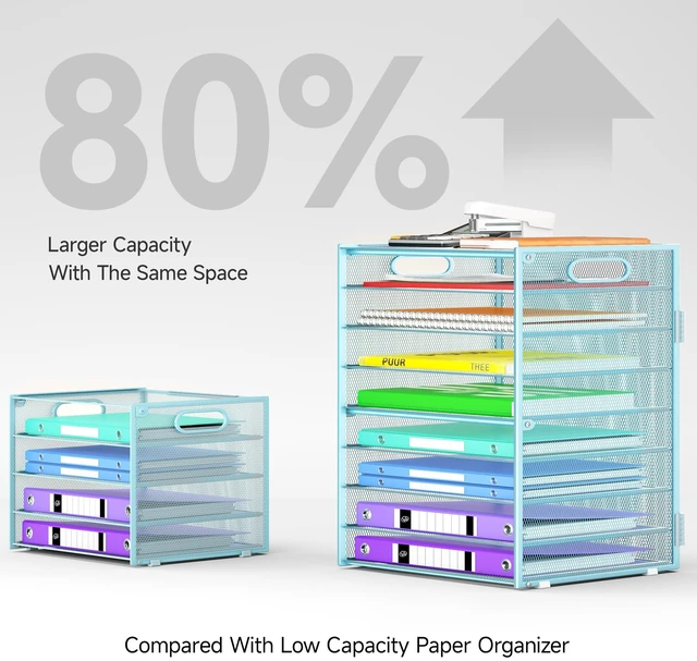 Alt view image 3 of 6 - 9 Tier Paper Organizer with Handle, Large Capacity Desk Organizer Mesh File Folder Letter Paper Tray Desktop Document Sorter for Classroom, School, and Office Accessories Organization- Blue