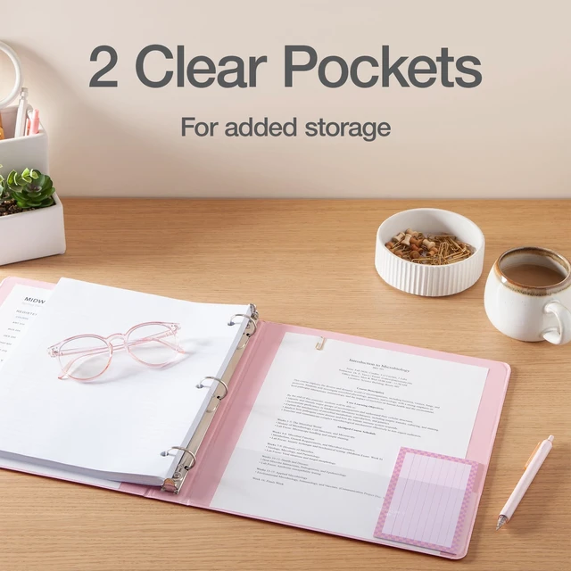 Alt view image 5 of 7 - 1 Inch 3 Ring Binders, 6 Pack, Assorted Colors, Holds 225 Sheets Round rings, clear view covers for custom inserts, and 2 inside pockets. PVC free, non stick. Stock up pack