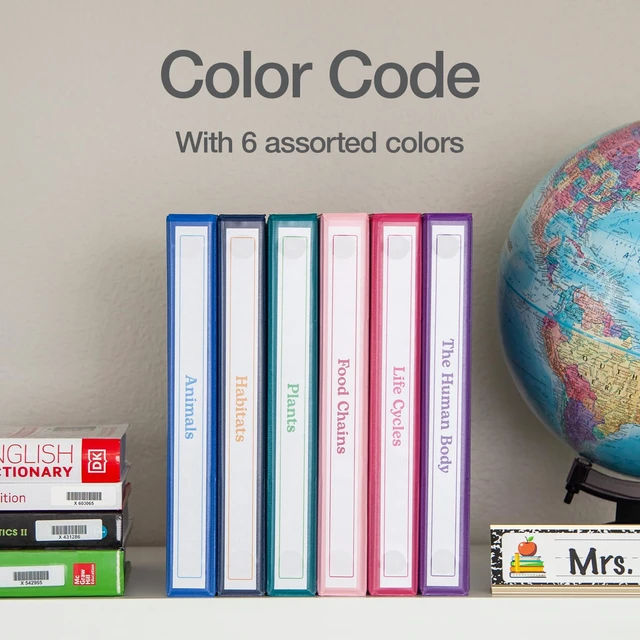 Alt view image 6 of 7 - 1 Inch 3 Ring Binders, 6 Pack, Assorted Colors, Holds 225 Sheets Round rings, clear view covers for custom inserts, and 2 inside pockets. PVC free, non stick. Stock up pack