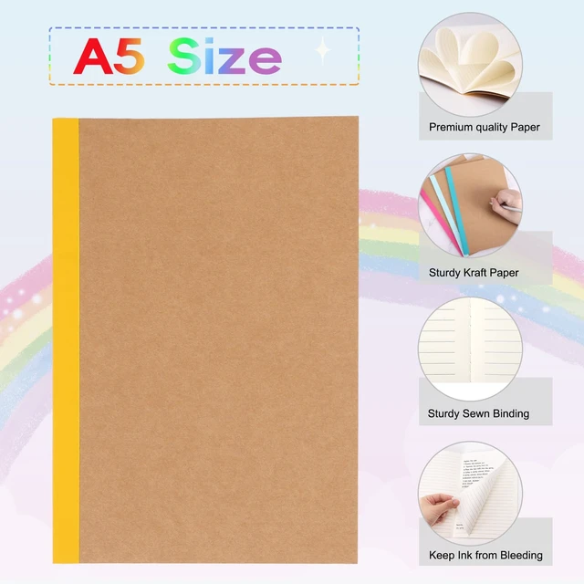 Alt view image 3 of 7 - 40 Pack A5 Kraft Notebooks Bulk, Lined Journals Bulk Colors with Rainbow Spine, 60 Pages for Kids Writing, Travel, Students