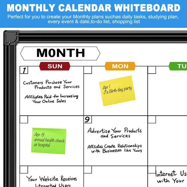 Alt view image 2 of 7 - Calendar Whiteboard for Wall 24" x 18", with Black Aluminum Frame Monthly White Board Calendar Dry Erase, Hanging Wall Mount, Dry Erase Board for Office Home and School