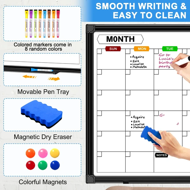 Alt view image 3 of 7 - Calendar Whiteboard for Wall 24" x 18", with Black Aluminum Frame Monthly White Board Calendar Dry Erase, Hanging Wall Mount, Dry Erase Board for Office Home and School