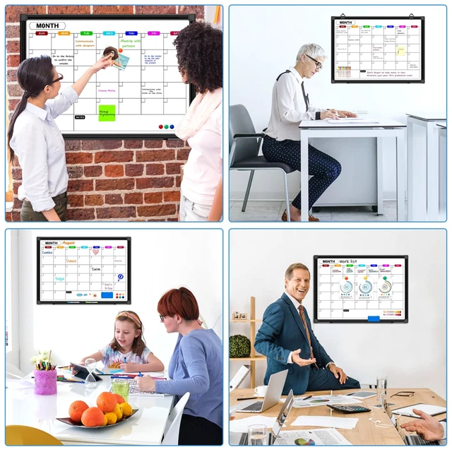 Alt view image 7 of 7 - Calendar Whiteboard for Wall 24" x 18", with Black Aluminum Frame Monthly White Board Calendar Dry Erase, Hanging Wall Mount, Dry Erase Board for Office Home and School