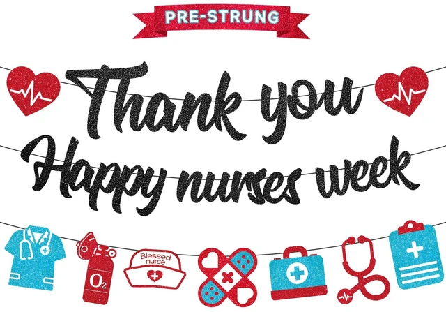 Main image of Pre-strung Nurses Week Decorations 2026 Thank You Happy Nurses Week Banner Certified Nursing Home week Decorations Supplies