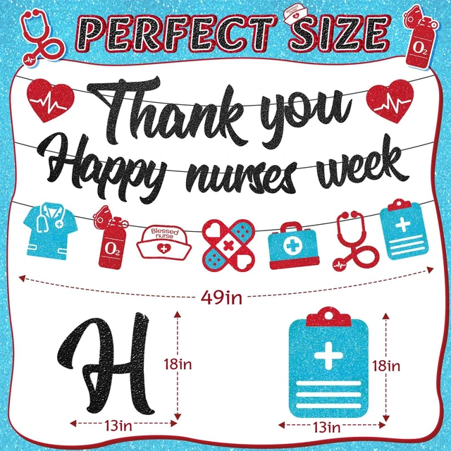 Alt view image 2 of 7 - Pre-strung Nurses Week Decorations 2026 Thank You Happy Nurses Week Banner Certified Nursing Home week Decorations Supplies