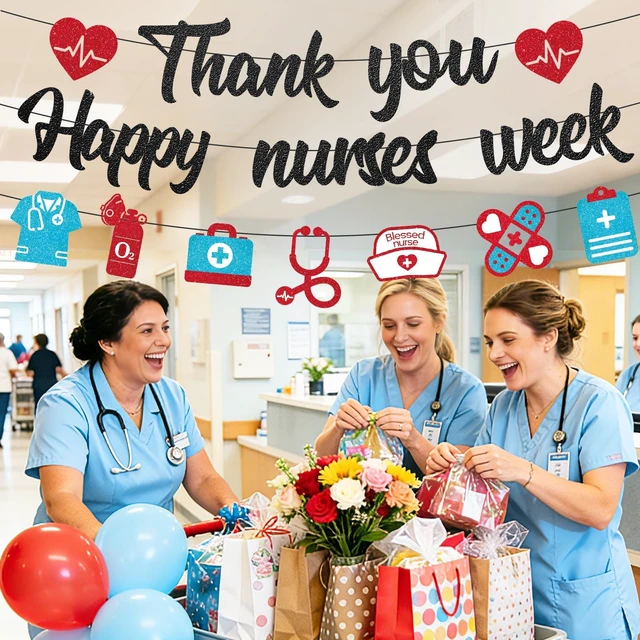 Alt view image 5 of 7 - Pre-strung Nurses Week Decorations 2026 Thank You Happy Nurses Week Banner Certified Nursing Home week Decorations Supplies