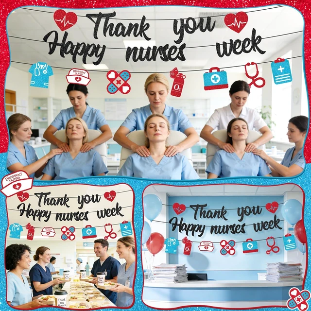 Alt view image 7 of 7 - Pre-strung Nurses Week Decorations 2026 Thank You Happy Nurses Week Banner Certified Nursing Home week Decorations Supplies