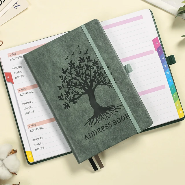 Alt view image 2 of 7 - Address Book with Colorful Alphabetical Tabs, 5.8" × 8.4", Sage Green Hardcover, 600+ Contacts, Large Print Contact Organizer for Seniors, with Website & Password Pages, Back Pocket