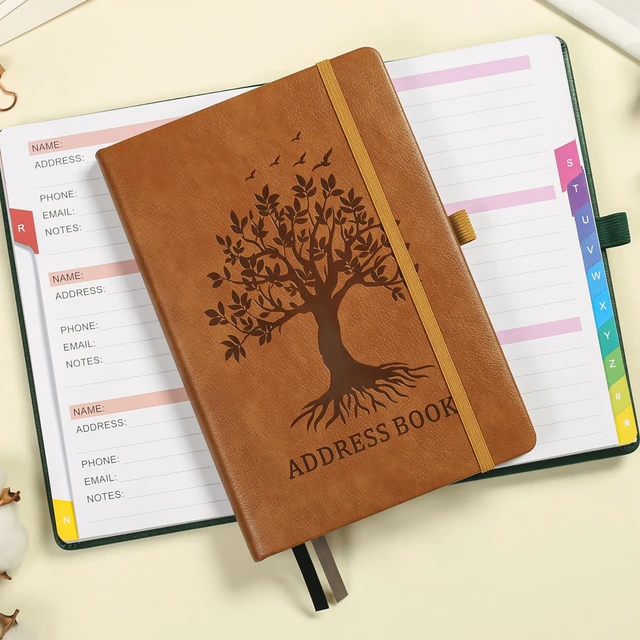 Alt view image 2 of 7 - Address Book with Colorful Alphabetical Tabs (8.4" x 5.8") - Hardcover Telephone and Contact Organizer, with Space for Important Website Passwords and Software Licenses - Brown