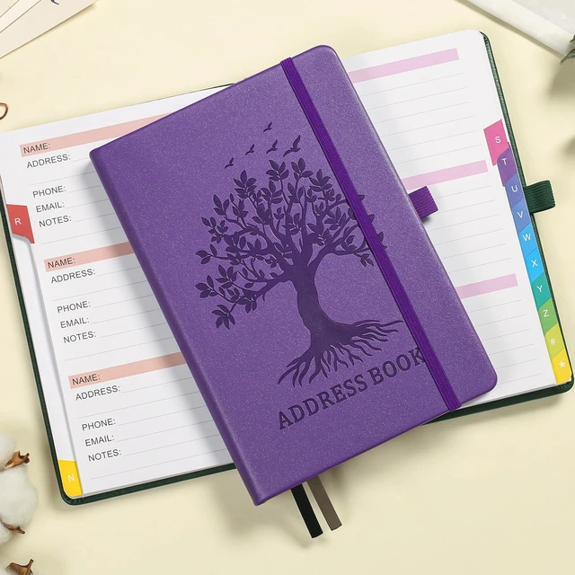 Alt view image 2 of 7 - Address Book with Colorful Alphabetical Tabs, 5.8" × 8.4", Purple Hardcover, 600+ Contacts, Large Print Contact Organizer for Seniors, with Website & Password Pages, Back Pocket