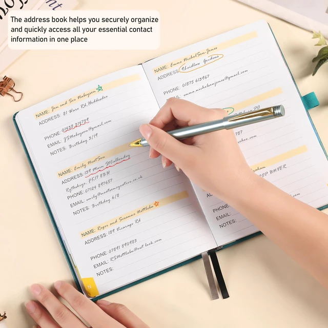 Alt view image 7 of 7 - Address Book with Colorful Alphabetical Tabs, 5.8" × 8.4", Dark Green Hardcover, 600+ Contacts, Large Print Contact Organizer for Seniors, with Website & Password Pages, Back Pocket