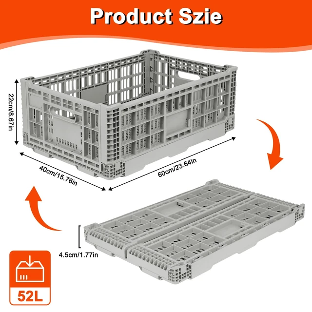 Alt view image 2 of 6 - 52L Collapsible Crate with Handles, Milk Crates Heavy Duty, Hold 130 lbs Per Bin, Large Plastic Crate for Storage Items, Camping, Toy, Gardening & Trunk