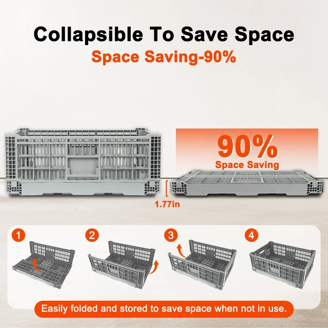 Alt view image 3 of 6 - 52L Collapsible Crate with Handles, Milk Crates Heavy Duty, Hold 130 lbs Per Bin, Large Plastic Crate for Storage Items, Camping, Toy, Gardening & Trunk