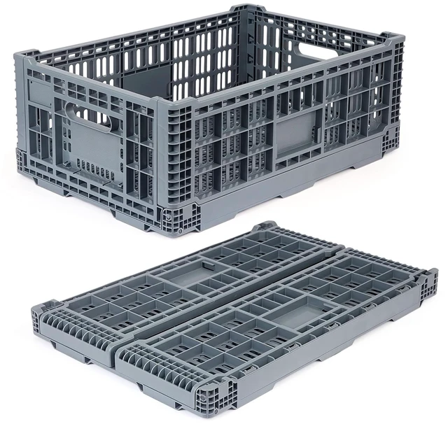 Main image of Collapsible Milk Crates 52L, Plastic Folding Storage Crate with Handle, Heavy Duty Storage Bins for Organizing Tools, Books, Food, Drinks, Camping & Transport