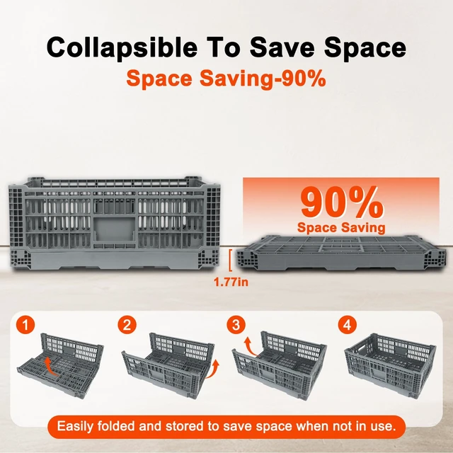 Alt view image 3 of 6 - Collapsible Milk Crates 52L, Plastic Folding Storage Crate with Handle, Heavy Duty Storage Bins for Organizing Tools, Books, Food, Drinks, Camping & Transport