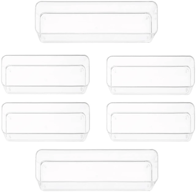 Main image of Six Pcs. Plastic Clear Drawer Organizers. Stackable Storage Trays for Kitchen Utensils and Silverware. 2 Sizes. Stackable