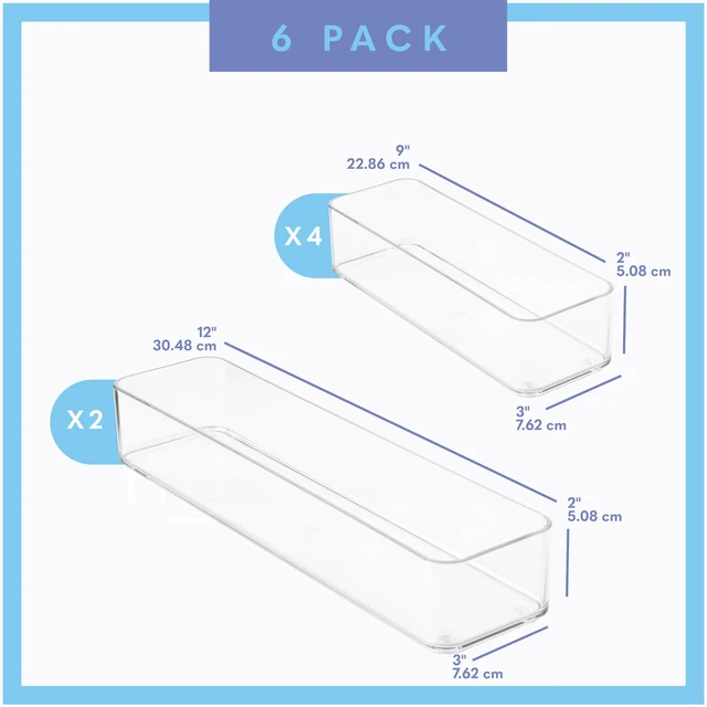 Alt view image 3 of 5 - Six Pcs. Plastic Clear Drawer Organizers. Stackable Storage Trays for Kitchen Utensils and Silverware. 2 Sizes. Stackable