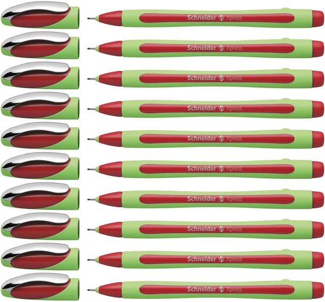Main image of Xpress Premium Fineliner, 0.8 mm Porous Point, Light Green Barrel, Red Ink, Box of 10 Pens (190002)