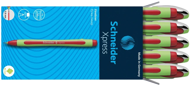 Alt view image 5 of 5 - Xpress Premium Fineliner, 0.8 mm Porous Point, Light Green Barrel, Red Ink, Box of 10 Pens (190002)