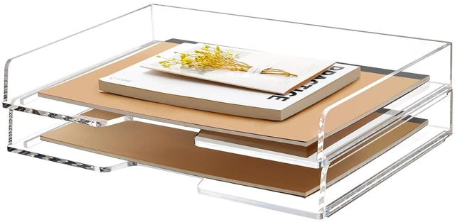 Main image of 2 Pack-Stackable Paper Letter Tray Enlarged A4 File Desk Organizer Acrylic Desk Organizers and Accessories Sorter Tray, Clear Workspace Office Supplies Organizers, 13.78inx9.25inx3.62in