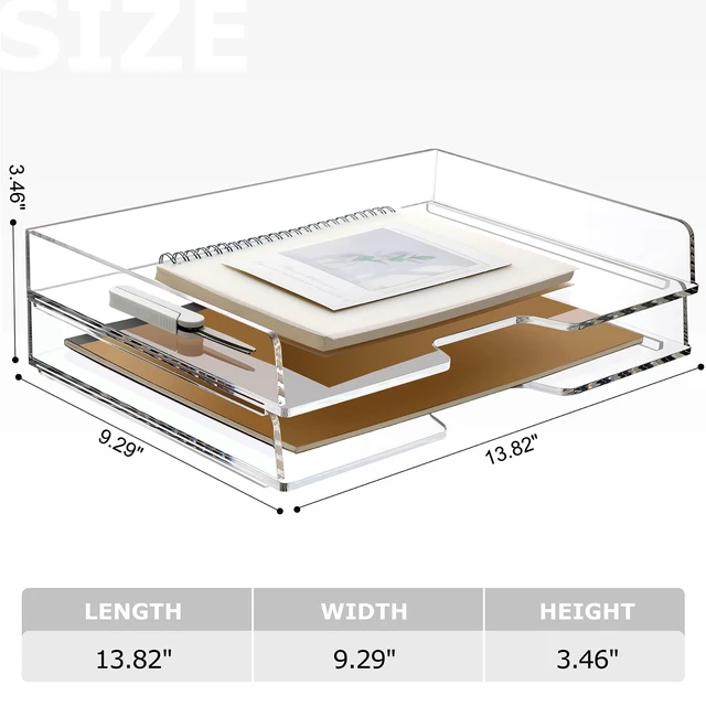 Alt view image 2 of 7 - 2 Pack-Stackable Paper Letter Tray Enlarged A4 File Desk Organizer Acrylic Desk Organizers and Accessories Sorter Tray, Clear Workspace Office Supplies Organizers, 13.78inx9.25inx3.62in
