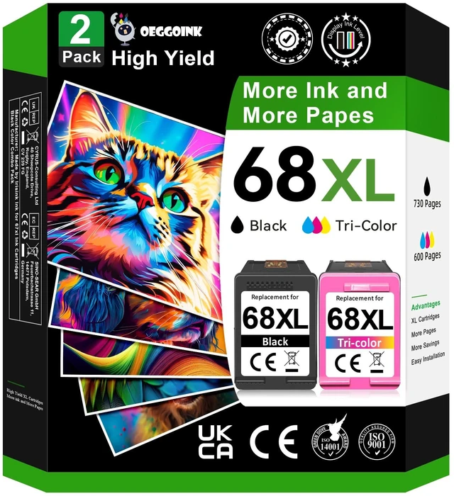 Main image of 68XL Ink Cartridges Black Color Combo Pack Compatible for HP 68 Ink Compatible for HP 68 Ink Cartridges Black Color Combo Pack for HP Ink 68 Fit for Envy 6155e 6555e 6100e 6165e Printer