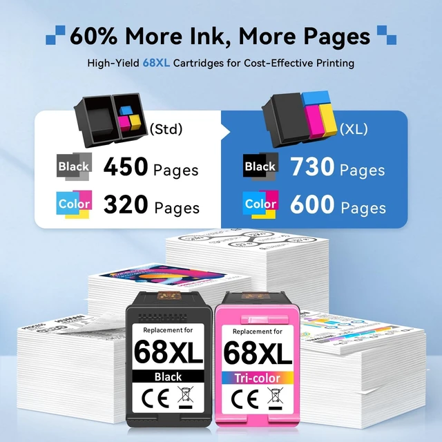 Alt view image 2 of 7 - 68XL Ink Cartridges Black Color Combo Pack Compatible for HP 68 Ink Compatible for HP 68 Ink Cartridges Black Color Combo Pack for HP Ink 68 Fit for Envy 6155e 6555e 6100e 6165e Printer