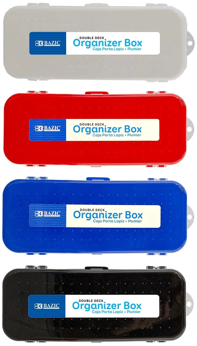 Main image of Double-Deck Organizer Box, Classic Color, 24-Box 8 1/2 x 3 1/2 x 1 1/2 in, Snap-latch lid and lift-out top tray, Bulk pack, For home and office storage
